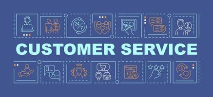 Customer service word concepts dark blue banner. Provide excellent aid. Infographics with linear icons on background. Isolated typography. Vector color illustration with text.