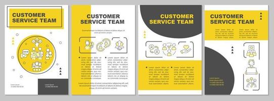 Customer service team yellow brochure template. Booklet print design with linear icons. Vector layouts for presentation, annual reports, ads.