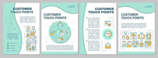 Customer touch points mint brochure template. Client service. Booklet print design with linear icons. Vector layouts for presentation, annual reports, ads.