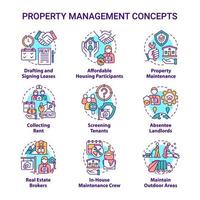 Property management concept icons set. Professional service. Operation with real estate idea thin line color illustrations. Isolated outline drawings. vector