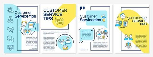 Customer service tips blue and yellow brochure template. Booklet print design with linear icons. Vector layouts for presentation, annual reports, ads.