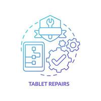 icono de concepto de degradado azul de reparación de tabletas. dispositivo portátil y móvil. tipo de servicio idea abstracta ilustración de línea delgada. dibujo de contorno aislado vector