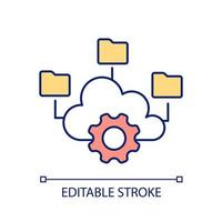 Cloud computing RGB color icon. Datacenter with information storage. Hardware for software. Isolated vector illustration. Simple filled line drawing. Editable stroke.