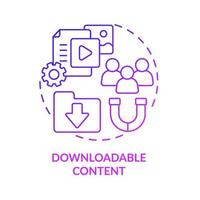 Downloadable purple gradient content concept icon. Leads generating. Marketing abstract idea thin line illustration. Isolated outline drawing. vector