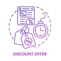 Discount offer purple gradient concept icon. Digital marketing strategy. Landing page abstract idea thin line illustration. Isolated outline drawing. vector