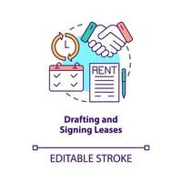 Drafting and signing leases concept icon. Tenant and landlord agreement abstract idea thin line illustration. Isolated outline drawing. Editable stroke.