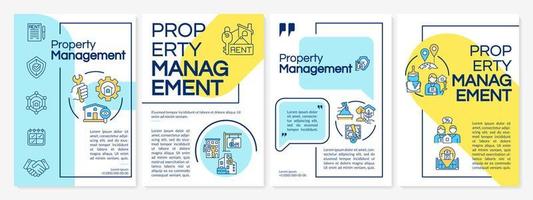 Hotels property management blue and yellow brochure template. Booklet print design with linear icons. Vector layouts for presentation, annual reports, ads.