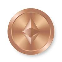 Bronze coin of ethereum Concept of web internet cryptocurrency vector