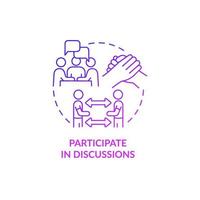 Participate in discussions purple gradient concept icon. Sharing personal experiences abstract idea thin line illustration. Isolated outline drawing vector