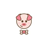lindo personaje de dibujos animados con el logotipo de piggy. feliz y sonriente bebé cerdito de dibujos animados en marco redondo. ilustración de logotipo vectorial