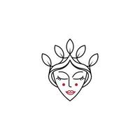 Beautiful woman's face Line art logo design template. Hair, girl , symbol. Abstract design concept for beauty salon, massage, magazine, cosmetic and spa. Premium vector icon.