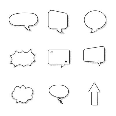 set of speech bubble frame for comic text isolated white background. Empty outline bubble for speech text. Dialog empty cloud, cartoon box.