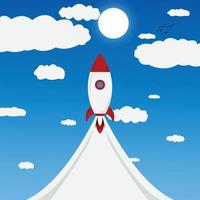 vector art illustration rocket launch with blue sky and cloud in daylight