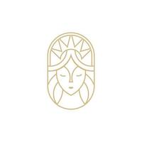 Beautiful woman's face Line art logo design template. Hair, girl , symbol. Abstract design concept for beauty salon, massage, magazine, cosmetic and spa. Premium vector icon.