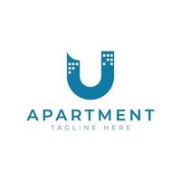 vector de diseño de logotipo de apartamento de letra u. bueno para bienes raíces, construcción, apartamento, edificio, casa y arquitectura