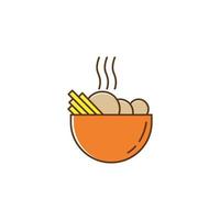 Modern Delicious Bakso Meatball and Noodle ramen samyang restaurant bowl chopstick spoon logo. vector art illustration