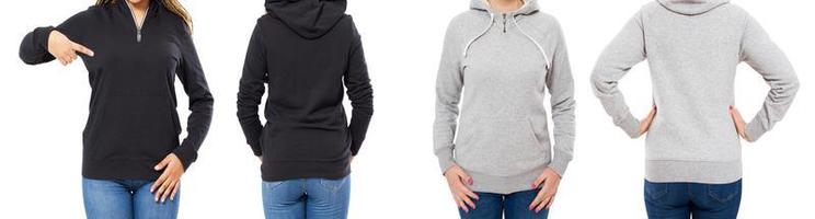 set of female hoodie mock up isolated over white background photo