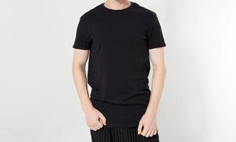 Male body in black t shirt isoloated on white background photo