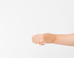 Black Woman fist isolated on a white background. afro american fist. Front view. Mock up. Copy space. Template. Blank. photo