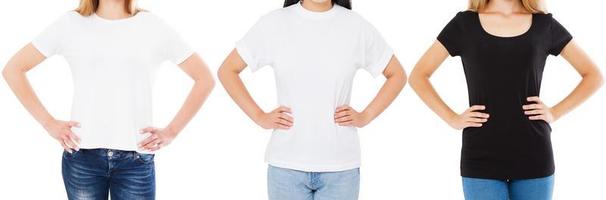 woman in white and black t-shirt isolated on white background,tshirt collage photo