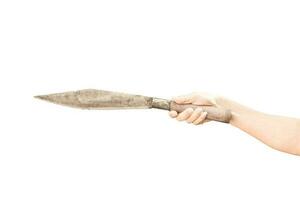 hand holding stainless knife isolated on white background with clipping path. photo