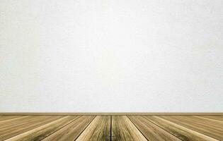 Empty interior room with white cement wall texture and brown wooden floor pattern. Concept interior vintage style photo