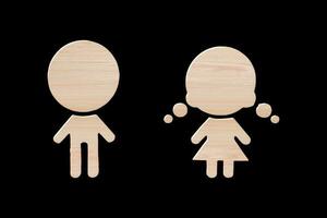 Wooden shape of women and men isolated on black background. photo