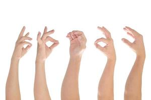 Male hand gesture and sign collection isolated on white background with clipping path. photo