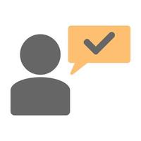 Speech bubble with check mark and user icon in minimal cartoon style vector