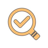 Magnifying glass and check mark icon in minimal cartoon style vector