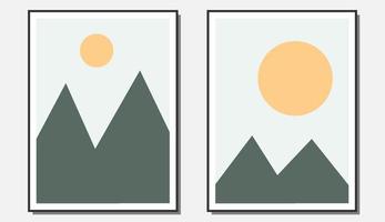 Abstract mountain and sun scenery for wall decoration vector