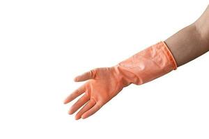 Hand in rubber gloves for cleaning isolated on a white background. With clipping path. photo