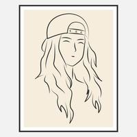 Beautiful woman face in line art style for wall decoration vector