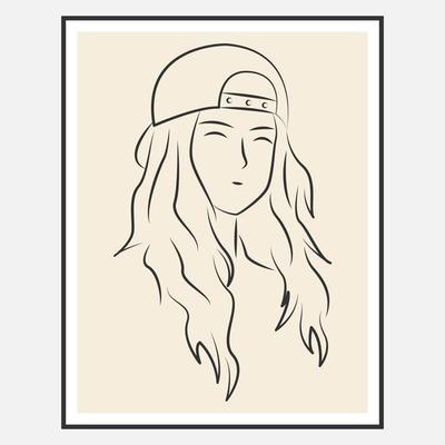 Beautiful woman face in line art style for wall decoration