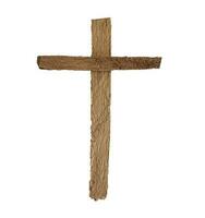 cruz de madera vieja aislada sobre fondo blanco. foto