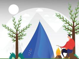 ilustración de fondo de camping con carpa, fogata, leña vector