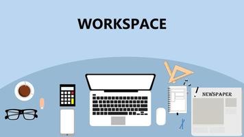 Workspace vector background laptop smartphone notebook pencil ruler glasses calculator