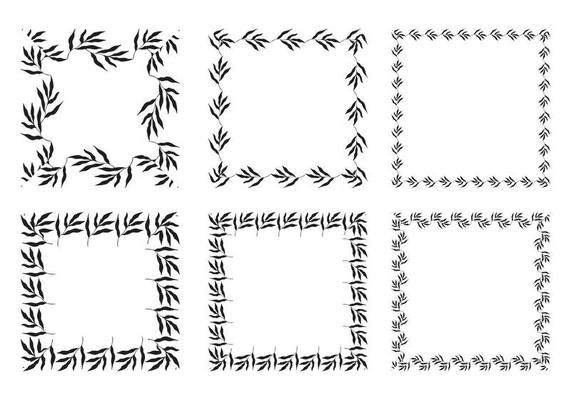 Illustration of collection of assorted square shaped black square frames made of plants on white isolated background