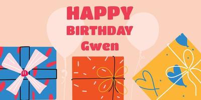 Flat design birthday banner with gift boxes. Vector illustration