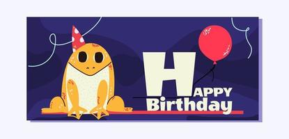 Birthday design template in flat style with frog. Vector illustration