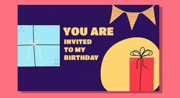 Flat design birthday banner with gift boxes. Vector illustration