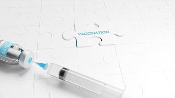 Vaccination puzzle with medical syringe. 3D video