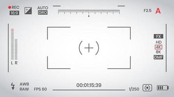 Camera viewfinder video or photo frame recorder flat style design vector illustration. Digital camera viewfinder with exposure settings and focusing grid template.