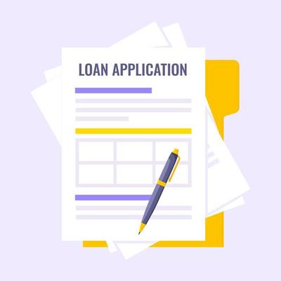 Submit loan application document form flat style design icon sign vector illustration isolated on white background. Complete application or survey document business concept with text.