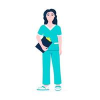 Nurse doctor standing with clipboard and smiling face flat style design vector illustration.