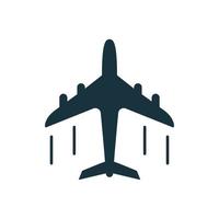 Black Fly Airplane Silhouette Icon. Aviation Travel Glyph Pictogram. Aircraft Simple Icon on White Background. Jet Air Plane Symbol. Cargo Black Airline Sign. Isolated Vector Illustration.