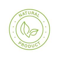 Natural Organic Product Green Line Stamp. Quality Fresh Natural Ingredients Outline Sticker. Eco Friendly Healthy Food Label. Pure Symbol. Nature Certified Logo. Vector Illustration.