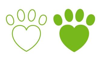 Paw Heart Animal Love Line and Silhouette Icon. Pet, Dog, Cat Footprint Pictogram Set. Foot Print Puppy Shape Sign. Cute Canine Imprint Symbol. Veterinary Shop Logo. Isolated Vector Illustration.