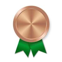 Bronze award sport medal for winners with green ribbon vector