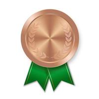 Bronze award sport medal for winners with green ribbon vector